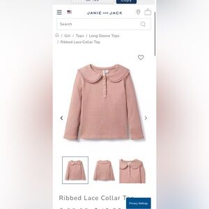 Janie and Jack Dusty Pink Ribbed Lace Collar Top